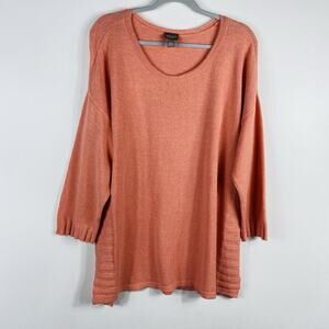 Chico's Size XL 16 3 Rib Accent 3/4 Sleeve Pullover Sweater Orange Cotton Blend